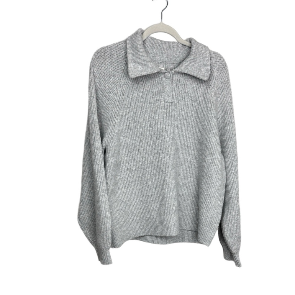 NWT Aerie Classic Quarter Sweater Large Heather Gray